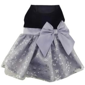 Holiday Dog Harness Dress - Black Velvet with Gray Snowflake Skirt (Option: X-Small)