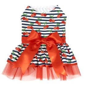Cherry Stripe Harness Dress with Matching Leash New Spring 2024 (Option: X-Small)
