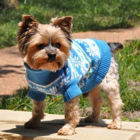 Dog Cable Knit 100% Cotton Sweater  Snowflakes and Hearts Blue (Option: XX-Small)