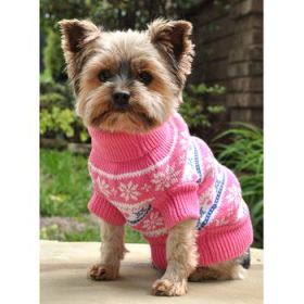 Dog Cable Knit 100% Cotton Sweater    Snowflakes and Hearts Pink (Option: XX-Small)