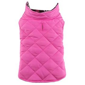 Reversible Fleece Lined Puffer Dog Coat - Pink Plaid (Option: X-Small)
