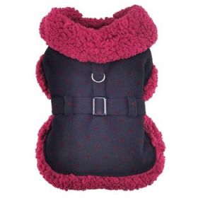 Sherpa-Lined Dog Harness Coat - Black and Burgundy Dots (Option: X-Small)