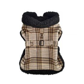 Sherpa-Lined Dog Harness Coat - Brown & White Plaid (Option: X-Small)