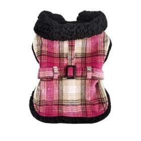 Sherpa-Lined Dog Harness Coat - Hot Pink & Tan Plaid (Option: X-Small)