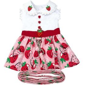 Strawberry Picnic  Harness Dress with Matching Leash (Option: Large)